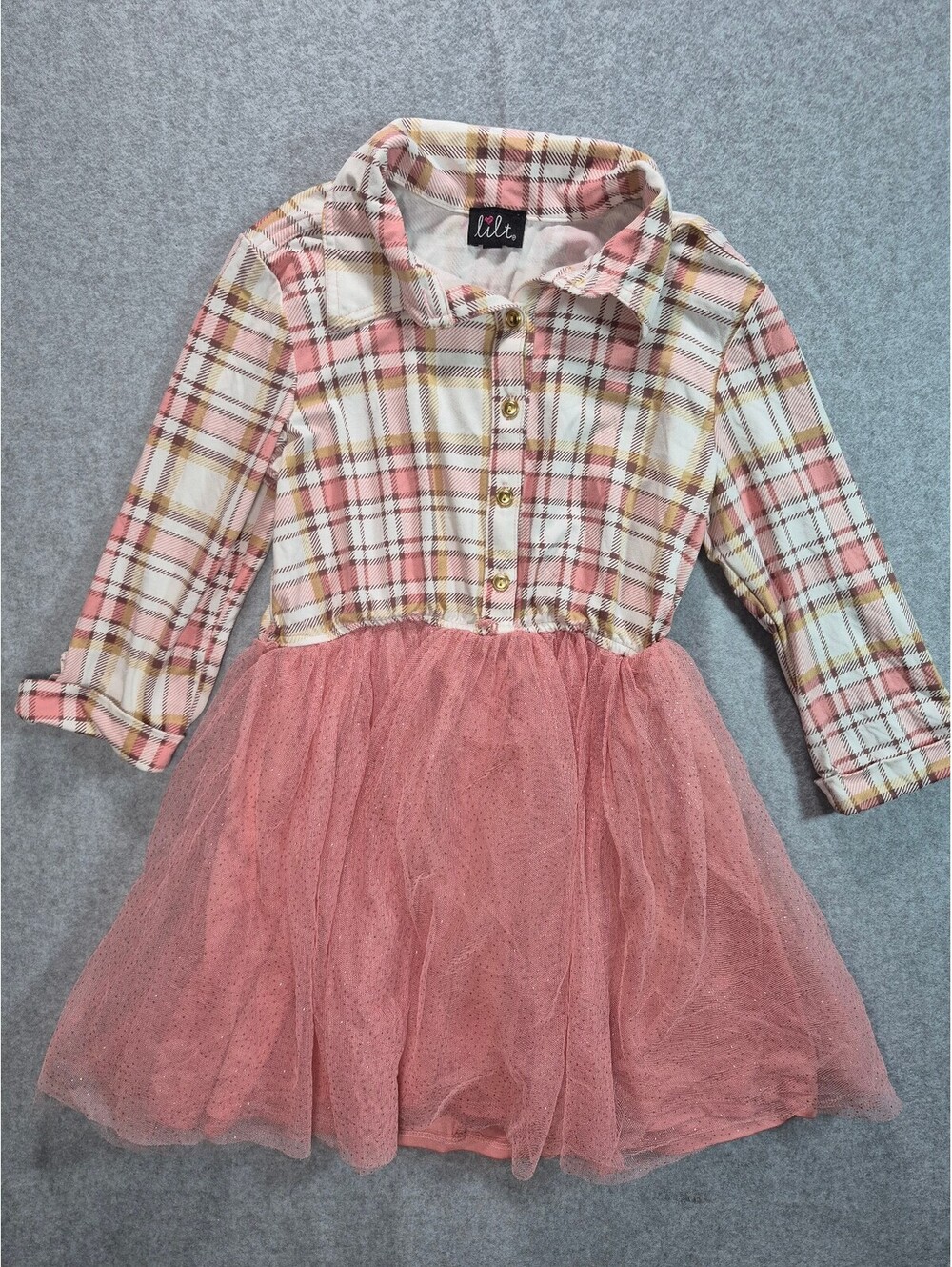 Lilt Girls Size 10 Pink Plaid Western Sparkle Tulle Skirt Dress